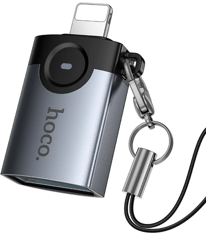 Adaptér OTG Lightning - USB-A HOCO UA46, Sivý