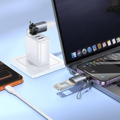 OTG adaptér Lightning / USB-C - USB-A HOCO UA46D, sivý