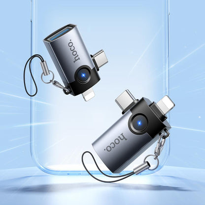 OTG adaptér Lightning / USB-C - USB-A HOCO UA46D, sivý