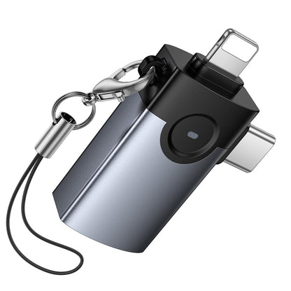 OTG adaptér Lightning / USB-C - USB-A HOCO UA46D, sivý
