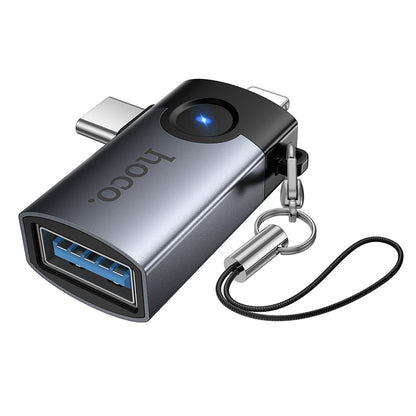 OTG adaptér Lightning / USB-C - USB-A HOCO UA46D, sivý