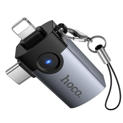 OTG adaptér Lightning / USB-C - USB-A HOCO UA46D, sivý