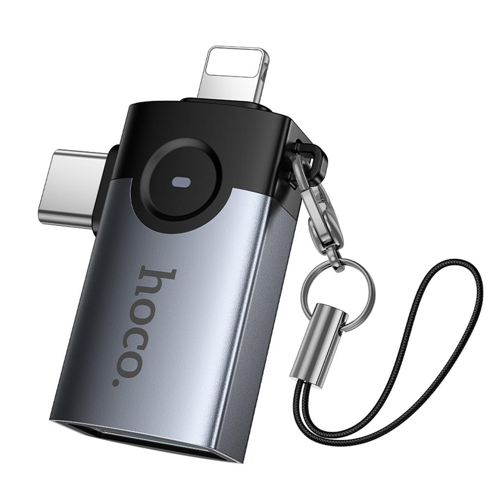 OTG adaptér Lightning / USB-C - USB-A HOCO UA46D, sivý