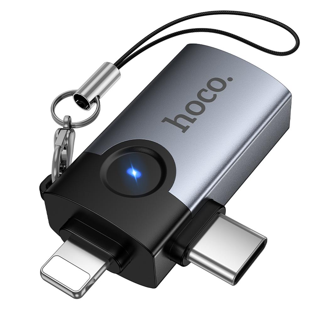 OTG adaptér Lightning / USB-C - USB-A HOCO UA46D, sivý