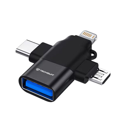 Adaptér OTG Lightning / microUSB / USB-C - USB-A Techsuit A17 SoundVoltX, Čierny