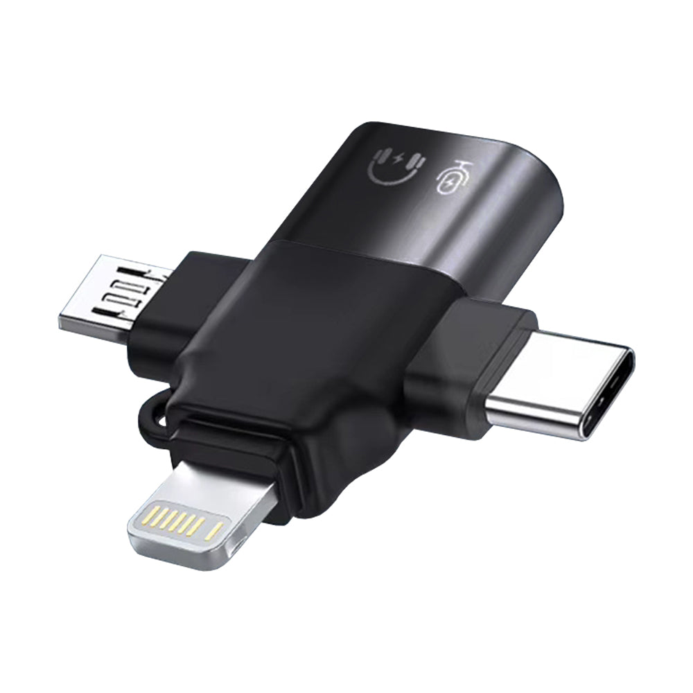 Adaptér OTG Lightning / microUSB / USB-C - USB-A Techsuit A17 SoundVoltX, Čierny