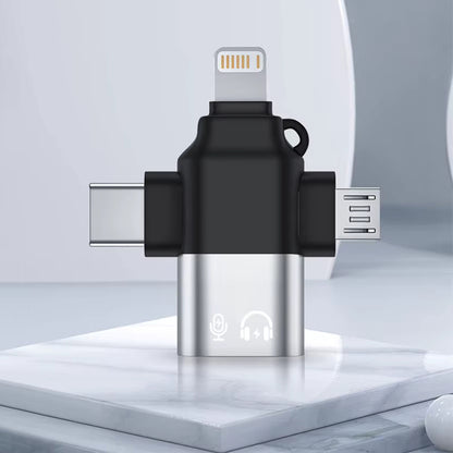 Adaptér OTG Lightning / microUSB / USB-C - USB-A Techsuit A17 SoundVoltX, Čierny