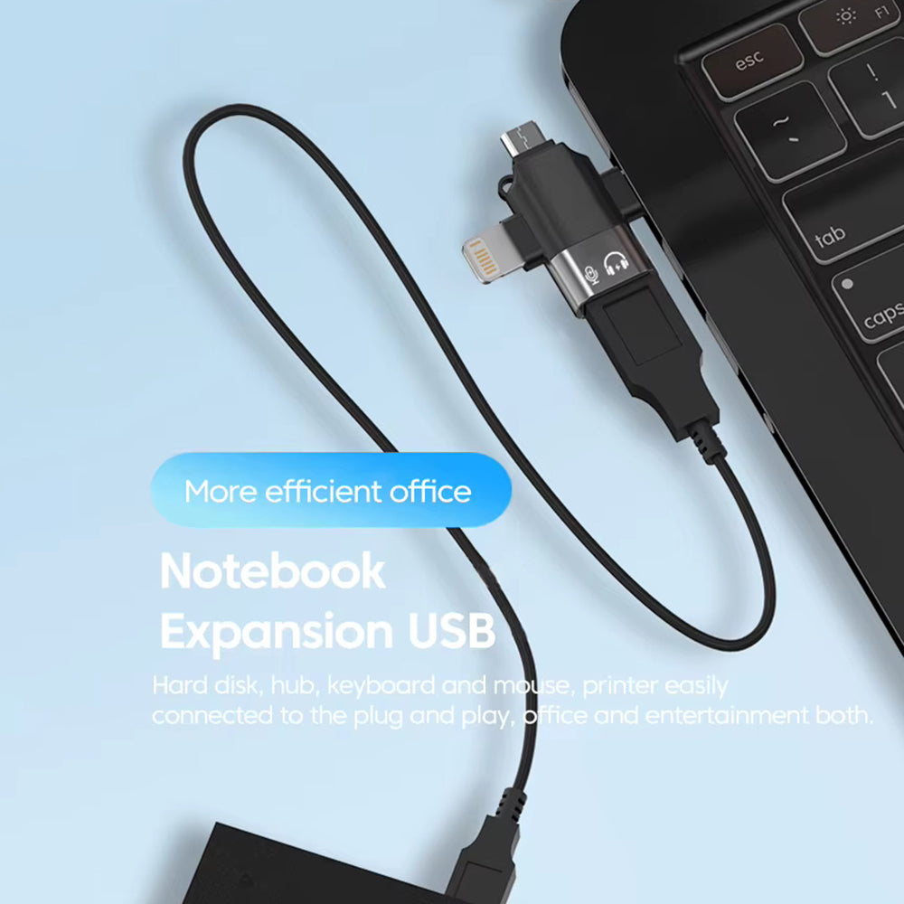 Adaptér OTG Lightning / microUSB / USB-C - USB-A Techsuit A17 SoundVoltX, Čierny