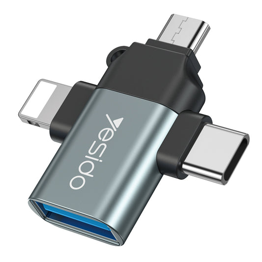 Adaptér OTG Lightning / microUSB / USB-C - USB-A Yesido GS15, čierny
