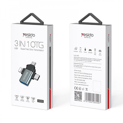 Adaptér OTG Lightning / microUSB / USB-C - USB-A Yesido GS15, čierny