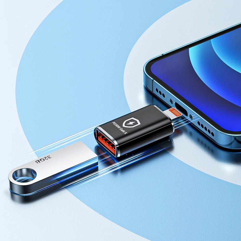 Adaptér OTG Lightning - USB-A Techsuit A6 HyperPort, Čierno Oranžový
