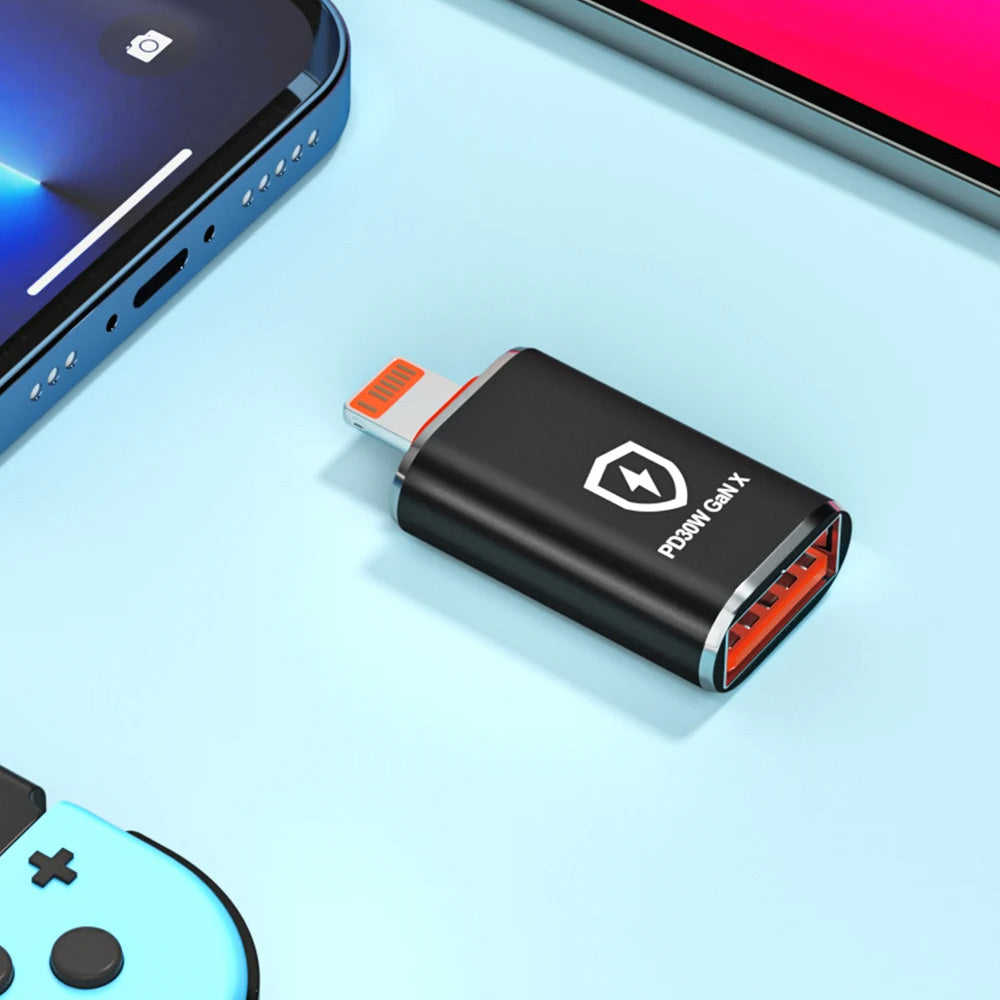 Adaptér OTG Lightning - USB-A Techsuit A6 HyperPort, Čierno Oranžový