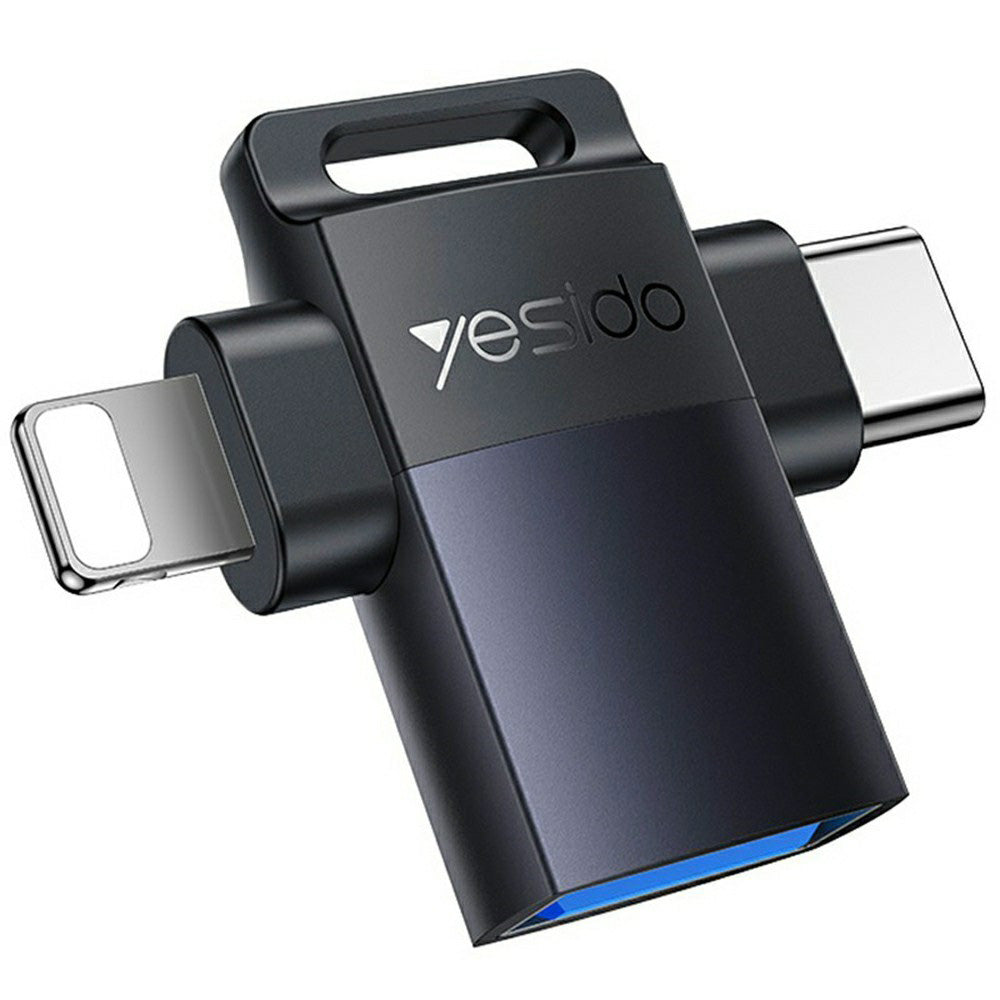 Adaptér OTG Lightning / USB-C - USB-A Yesido GS35, Sivý