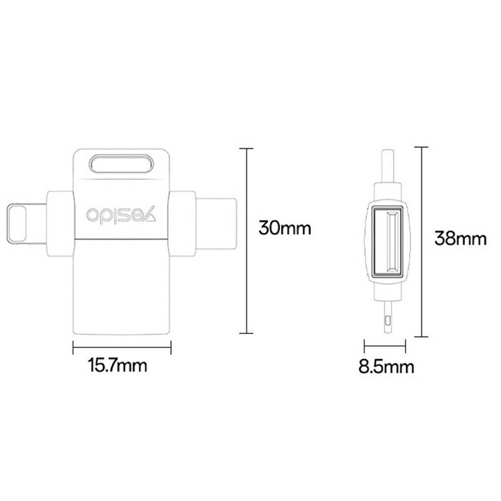 Adaptér OTG Lightning / USB-C - USB-A Yesido GS35, Sivý