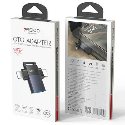 Adaptér OTG Lightning / USB-C - USB-A Yesido GS35, Sivý