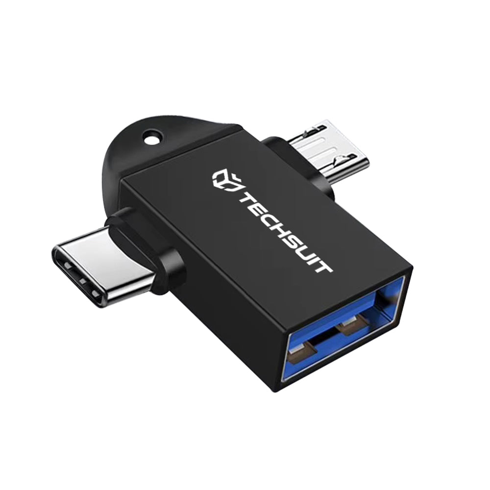 Adaptér OTG microUSB / USB-C - USB-A Techsuit A16 TwoVoltX, čierny
