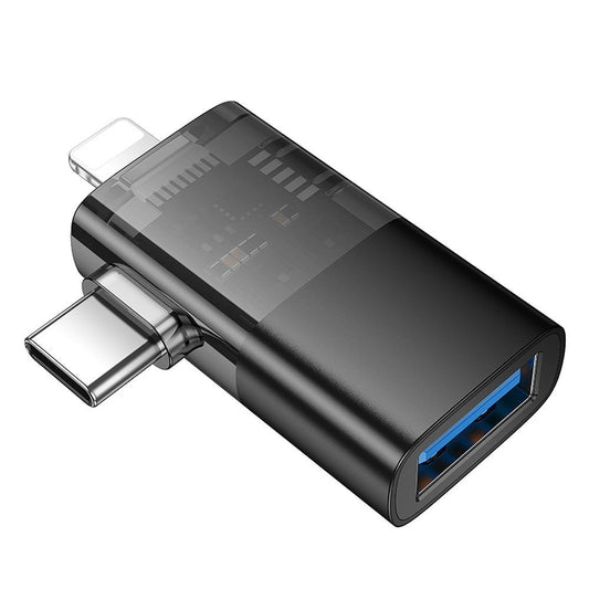 Adaptér OTG Lightning / USB-C - USB-A HOCO UA36E, Čierny