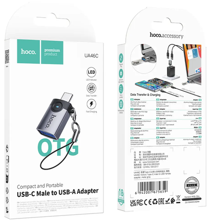 OTG adaptér USB-C - USB-A HOCO UA46C, sivý