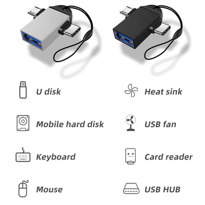 Adaptér OTG microUSB / USB-C - USB-A Techsuit A15 AluCoreX, čierny