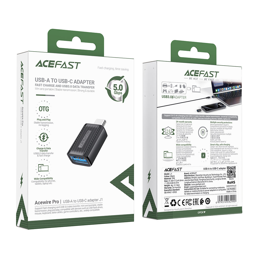 OTG adaptér USB-C - USB-A Acefast J1, čierny