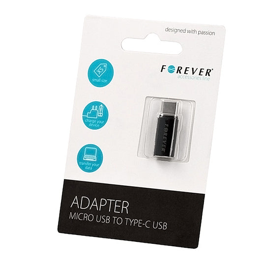 Adaptér na dáta a nabíjanie microUSB - USB-C Forever, čierny