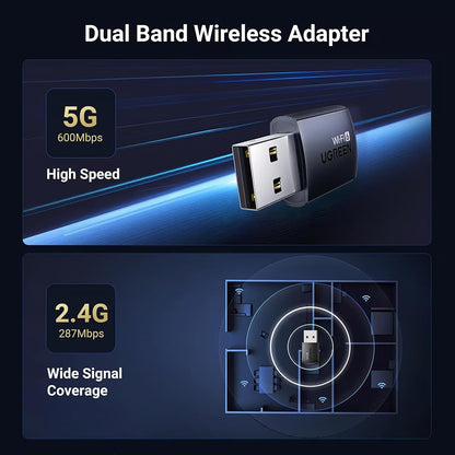 Adaptér Wireless UGREEN CM762 (35264), Dual Band, Wi-Fi 6, 600Mbps, Čierny