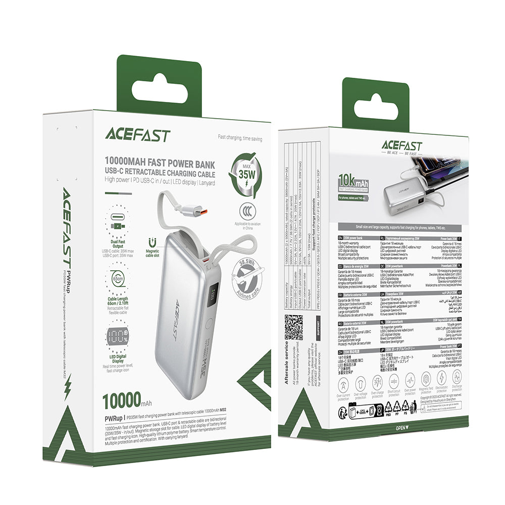 Externá batéria Acefast M32, 10000mAh, 35W, PD, 2 x USB-C, Strieborná