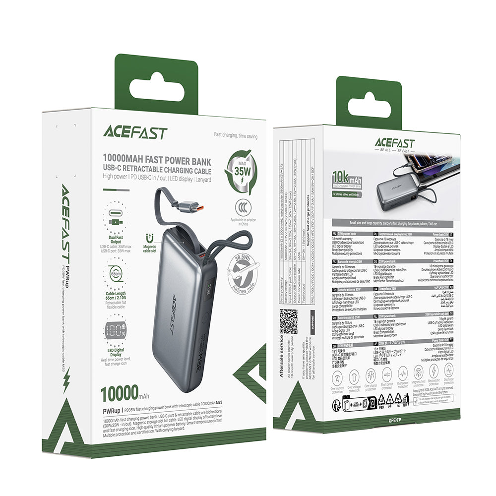 Externá batéria Acefast M32, 10000mAh, 35W, PD, 2 x USB-C, Sivá