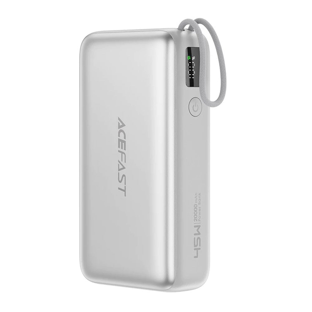Externá batéria Acefast M34, 20000mAh, 45W, QC + PD, 1 x USB-A - 2 x USB-C, Strieborná