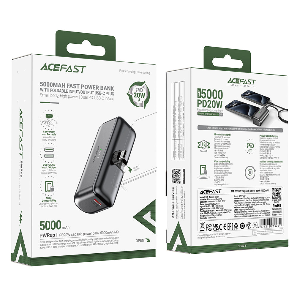 Externá batéria Acefast M9, 5000mAh, 20W, PD, 2 x USB-C, čierna