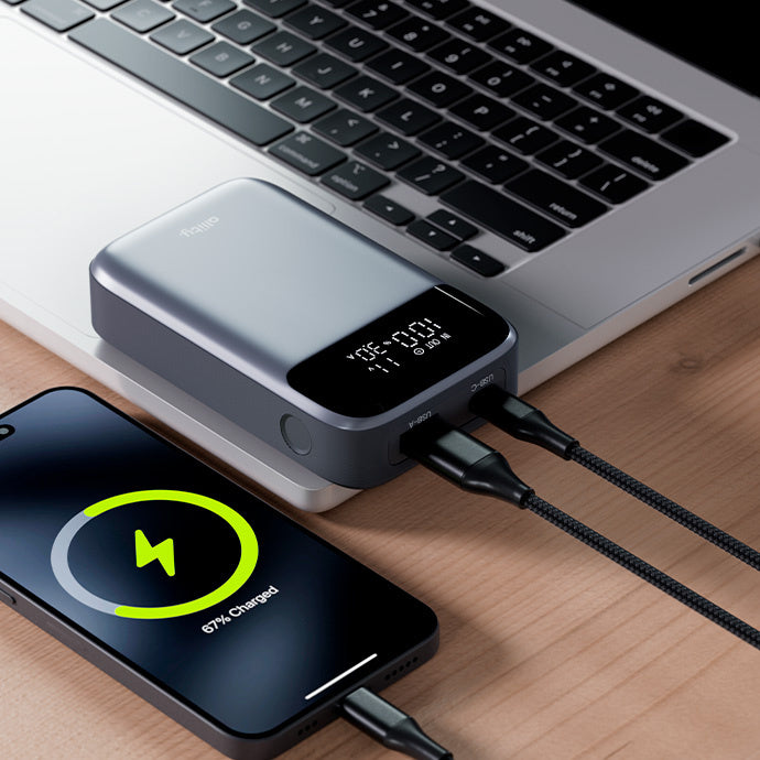 Externá batéria Allity. APB-200 PocketPower, 10000mAh, 33W, QC + PD, 1 x USB-A - 1 x USB-C, Sivá