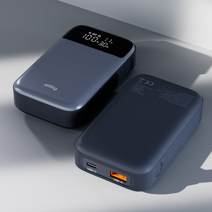 Externá batéria Allity. APB-200 PocketPower, 10000mAh, 33W, QC + PD, 1 x USB-A - 1 x USB-C, Sivá
