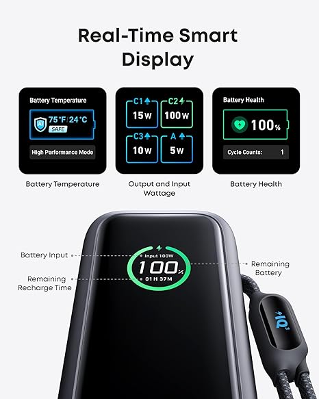 Externá batéria Anker, 25000mAh, 165W, QC + PD, 1 x USB-A - 3 x USB-C, Sivá A1695H11