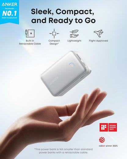 Externá batéria Anker Nano, 10000mAh, 45W, QC + PD, 1 x USB-A - 1 x USB-C, Biela A1638H21