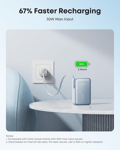 Externá batéria Anker Nano, 10000mAh, 45W, QC + PD, 1 x USB-A - 2 x USB-C, Modrá