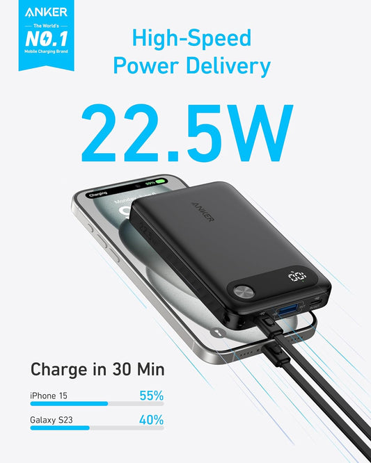 Externá batéria Anker PowerCore, 10000 mAh, 22,5 W, QC + PD, 1 x USB-A - 2 x USB-C, čierna A1257G11