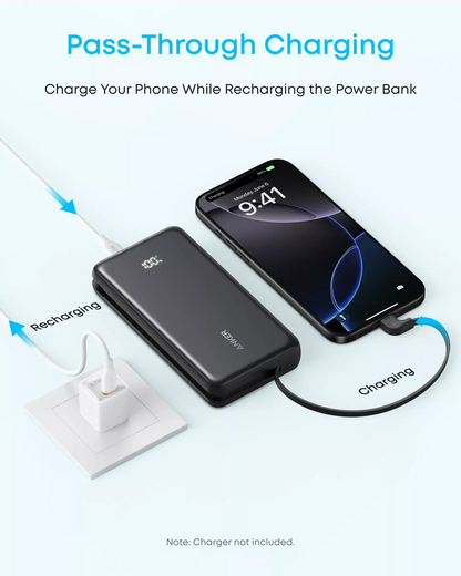 Externá batéria Anker Zolo, 20000mAh, 22.5W, QC + PD, 1 x USB-A - 2 x USB-C, Čierna A110EH11