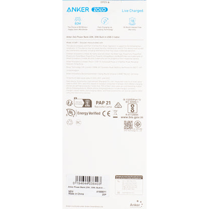 Externá batéria Anker Zolo, 20000mAh, 30W, QC + PD, 1 x USB-A - 2 x USB-C, Čierna A1689011
