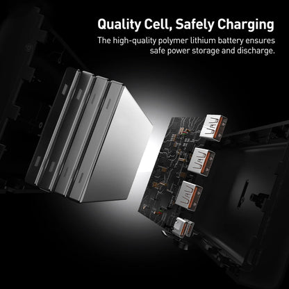 Externá batéria Baseus Adaman, 40000mAh, 22.5W, QC + PD, 1 x USB-C - 3 x USB-A, Čierna