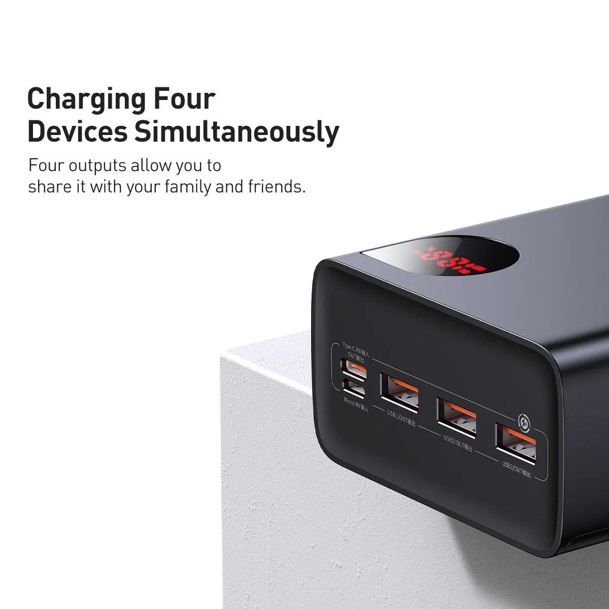 Externá batéria Baseus Adaman, 40000mAh, 22.5W, QC + PD, 1 x USB-C - 3 x USB-A, Čierna