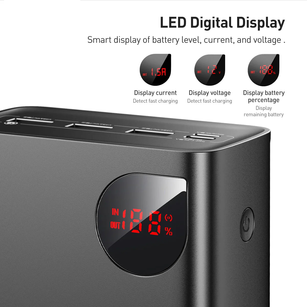 Externá batéria Baseus Adaman, 40000mAh, 22.5W, QC + PD, 1 x USB-C - 3 x USB-A, Čierna
