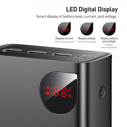 Externá batéria Baseus Adaman, 40000mAh, 22.5W, QC + PD, 1 x USB-C - 3 x USB-A, Čierna