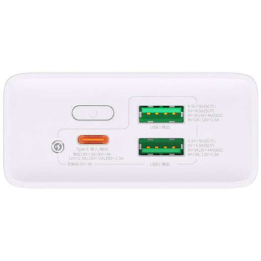 Baseus Adaman2 externá batéria, 20000 mAh, 30 W, QC + PD, 1 x USB-C - 2 x USB-A, biela PPAD080102