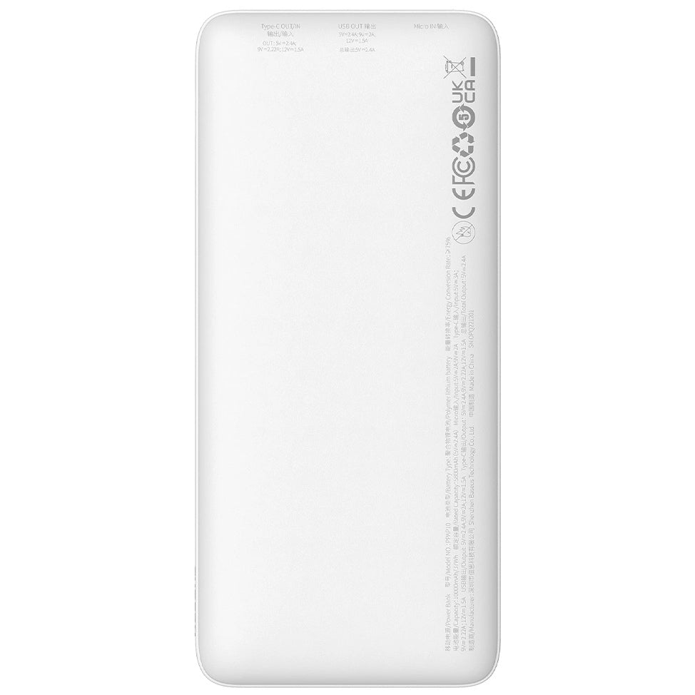 Externá batéria Baseus Airpow, 10000mAh, 20W, QC + PD, 1 x USB-A - 1 x USB-C, Biela