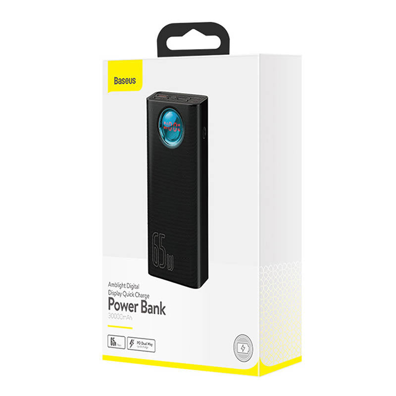 Externá batéria Baseus Amblight Digital Display, 30000mAh, 65W, QC + PD, 1 x USB-C - 4 x USB-A, Čierna PPLG000101