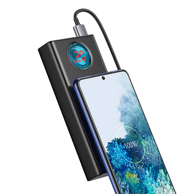 Externá batéria Baseus Amblight Digital Display, 30000mAh, 65W, QC + PD, 1 x USB-C - 4 x USB-A, Čierna PPLG000101