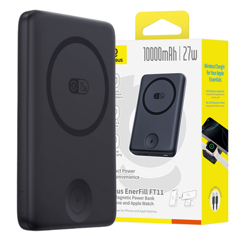 Externá batéria Baseus Bank EnerFill FT11, 10000mAh, 27W, PD + QI + FQI, 2 x QI - 1 x USB-C, Čierna P1008210G123-00