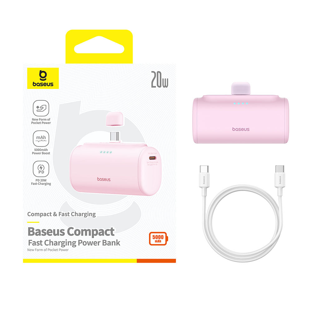 Externá batéria Baseus Compact, 5000mAh, 20W, PD, 2 x USB-C, Ružová P10068306413-00