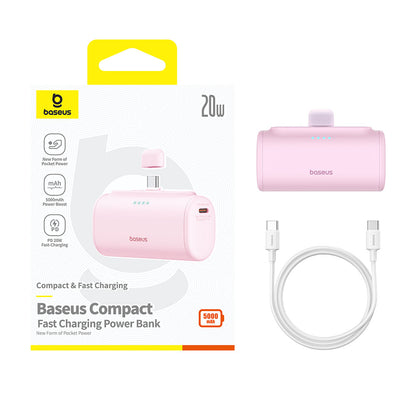 Externá batéria Baseus Compact, 5000mAh, 20W, PD, 2 x USB-C, Ružová P10068306413-00