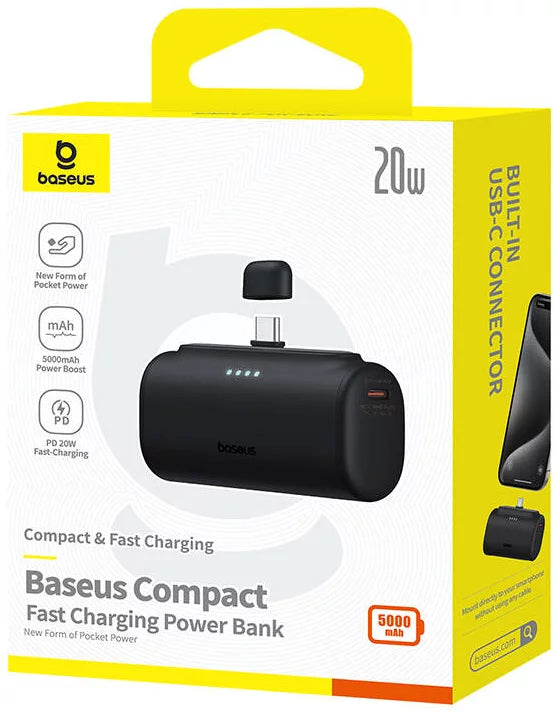 Externá batéria Baseus Compact, 5000mAh, 20W, PD, 2 x USB-C, Čierna P10068306113-00